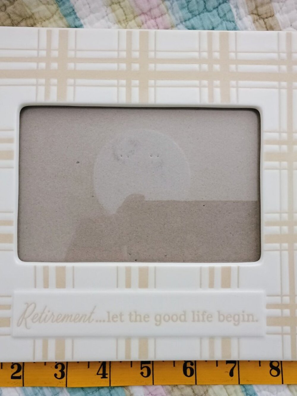 HALLMARK PICTURE FRAME RETIREMENT "LET THE GOOD LIFE BEGIN" CERAMIC PLAID